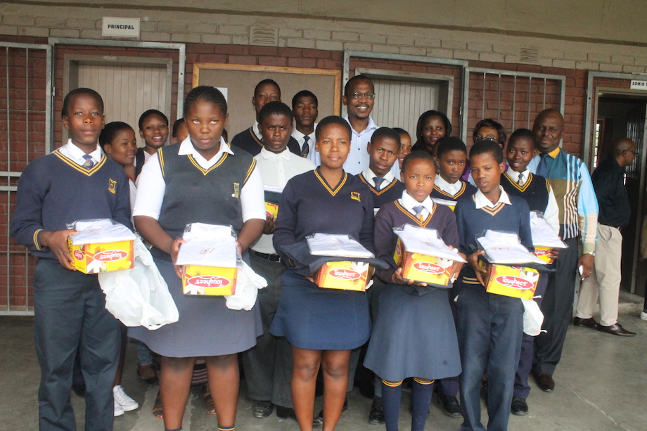 Uniform beneficiaries of Sekusile High school with Mayor Nkosi