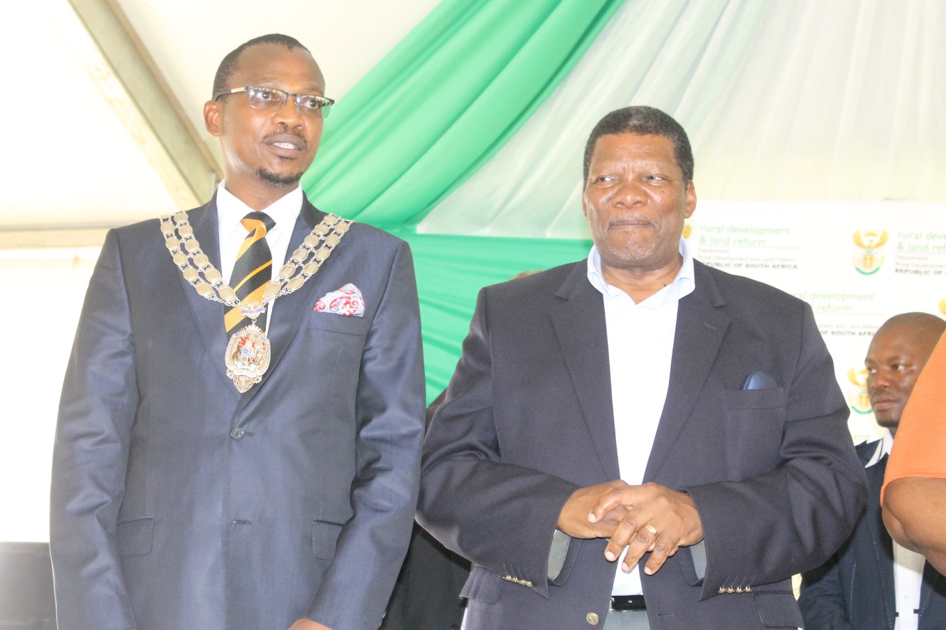 Minister of Rural Development and Land Reform, Mr Gugile Nkwinti with Mayor of the Newcastle Municipality, Cllr Makhosini Nkosi