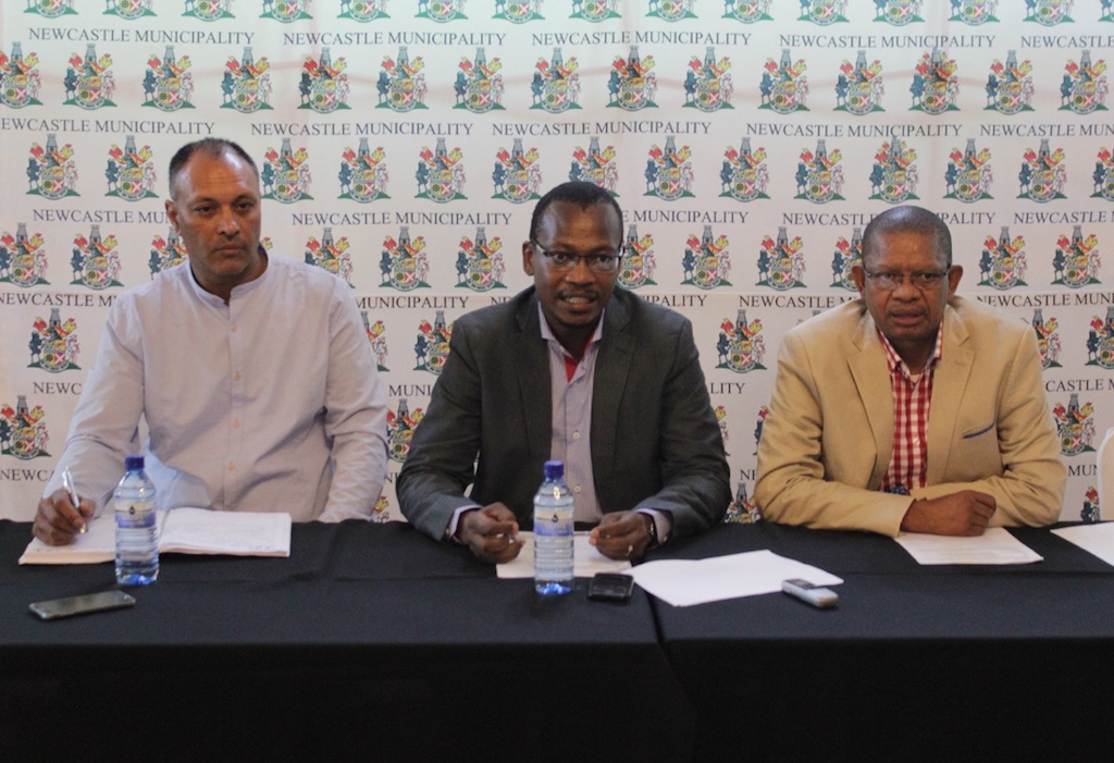 Newcastle Mayor Cllr EM Nkosi with SED for Community Services; Mr Mandla Sithole and Protection Services Chief Traffic Officer; Mr Ashok Anandhaw